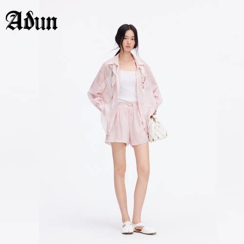 Abun【商场同款】2026年夏季新品宽松防晒衬衣松紧腰休闲短裤套装
