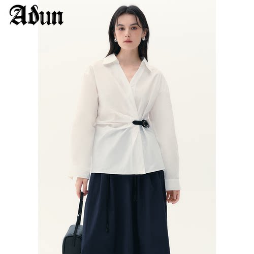 Abun【商场同款】2026秋季新品纯色简约通勤衬衫上衣女休闲时尚