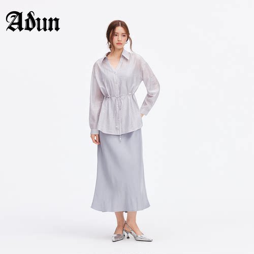 Abun【商场同款】2026年夏季新品温柔风收腰抽绳衬衫吊带裙套装