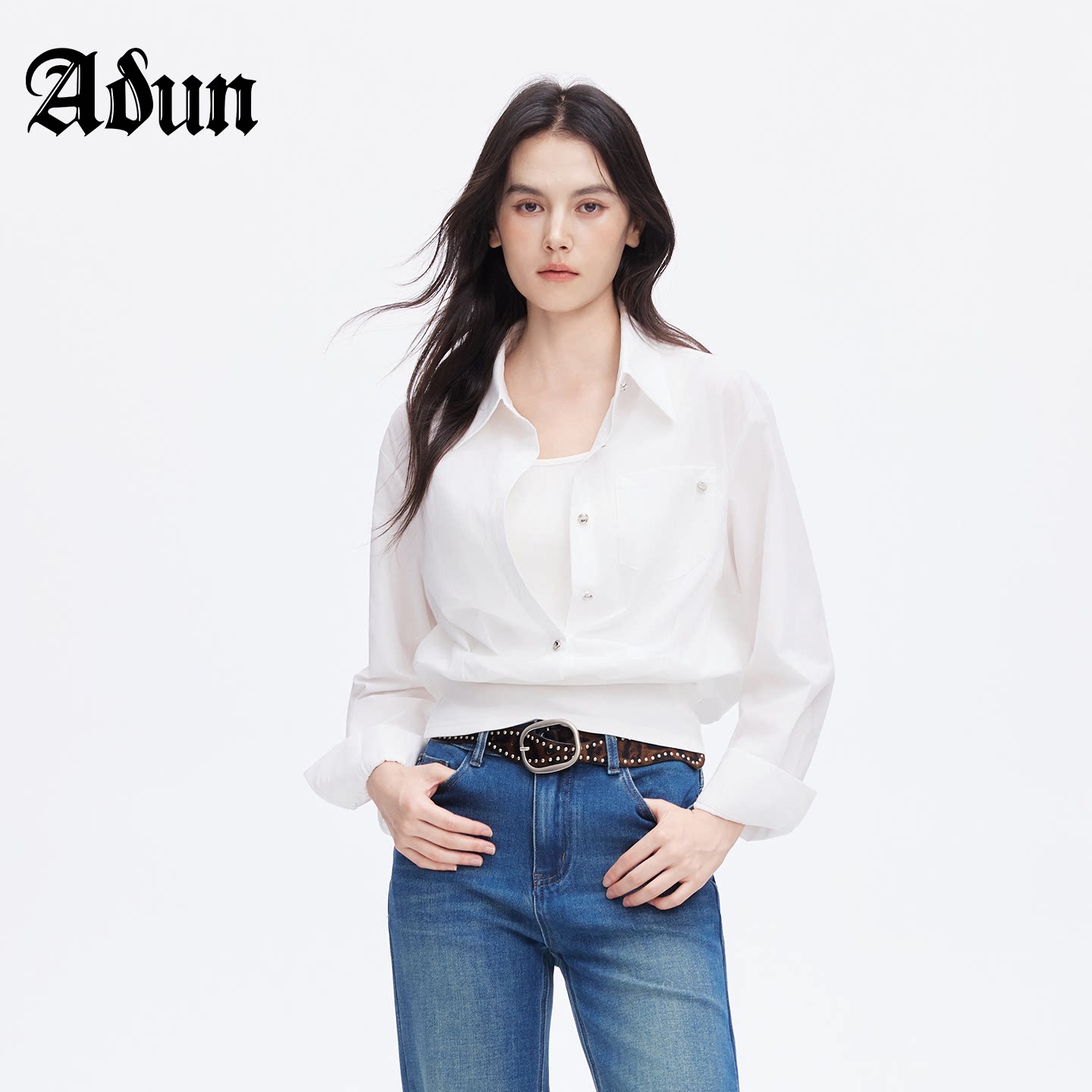 Abun【商场同款】2026秋季新款假两件白衬衫女设计感小众衬衣上衣图片