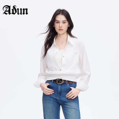 Abun【商场同款】2026秋季新款假两件白衬衫女设计感小众衬衣上衣