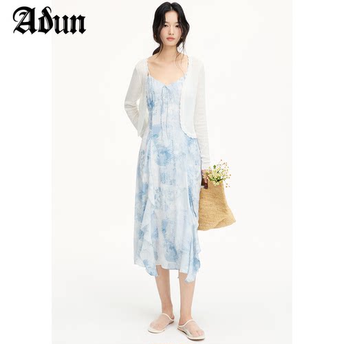 Abun【商场同款】2026年春季新品不规则裙摆碎花长裙温柔风吊带裙