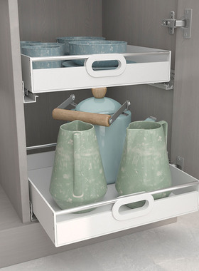 新款拖底轨道抽屉自制超深柜改造拉篮橱柜收纳盒不锈钢PP塑料托盘