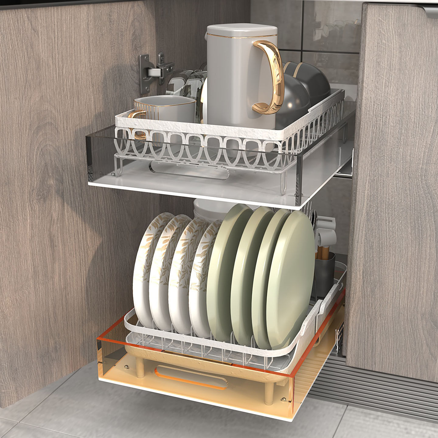 咖啡色加厚亚克力托盘带拖底轨道深柜改造柜内收纳抽屉橱柜带滑轨,收纳整理,收纳箱,淘宝优惠券,粉丝福利购,淘宝优惠卷