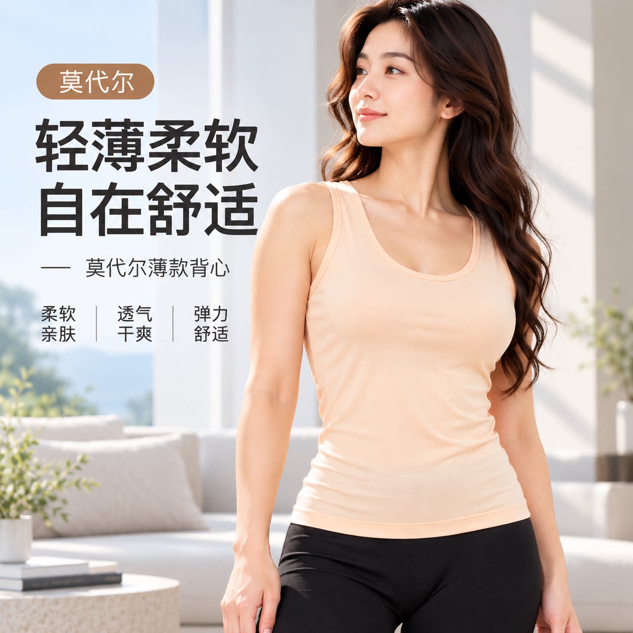 莫代尔背心女士夏季潮流运动跨栏修身型无袖t恤外穿妈妈超薄薄款