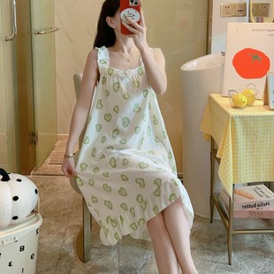 云朵棉睡衣女夏季 透气吊带睡裙甜美可爱风家居服 睡裙新款 薄款