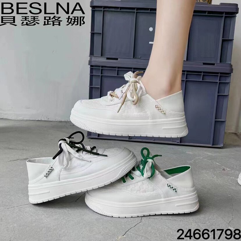 2022秋款贝瑟路娜1798简约休闲松糕底厚底系带小白鞋舒适真皮女鞋