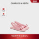 CHARLES&KEITH秋冬女鞋 女鞋 CK1 71720086蝴蝶结缎面平底方头凉鞋