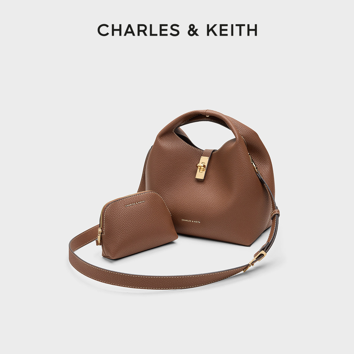 CHARLES&KEITH春季女包CK2-10701618简约手提包菜篮子包斜挎包