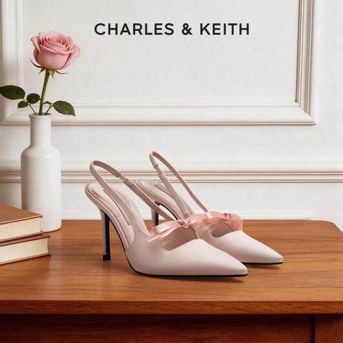 【520礼物】CHARLES&KEITH女CK1-60361556缎面蝴蝶结凉鞋婚鞋