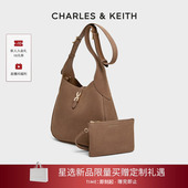 CHARLES&KEITH女包CK2 40782726 1复古通勤绒面大容量hobo托特包