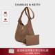 CHARLES&KEITH女包CK2 40782726 1复古通勤绒面大容量hobo托特包