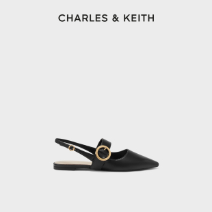 CHARLES&KEITH春夏女鞋 70380974金属扣带后绊带平跟凉鞋 女 CK1