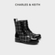 系带拼色马丁靴女靴女鞋 CHARLES&KEITH秋冬女靴CK1 90900108时尚