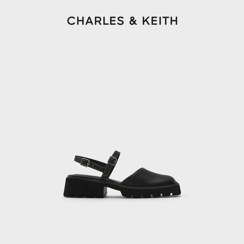 CHARLES&KEITH女鞋CK1-70380908复古绗缝腕带粗跟凉拖鞋