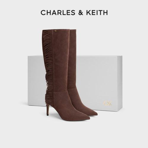 CHARLES&KEITH牛皮革高跟长靴