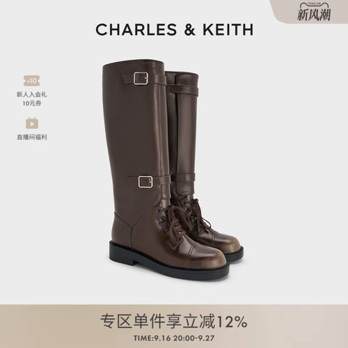 CHARLES&KEITH圆头平底骑士靴
