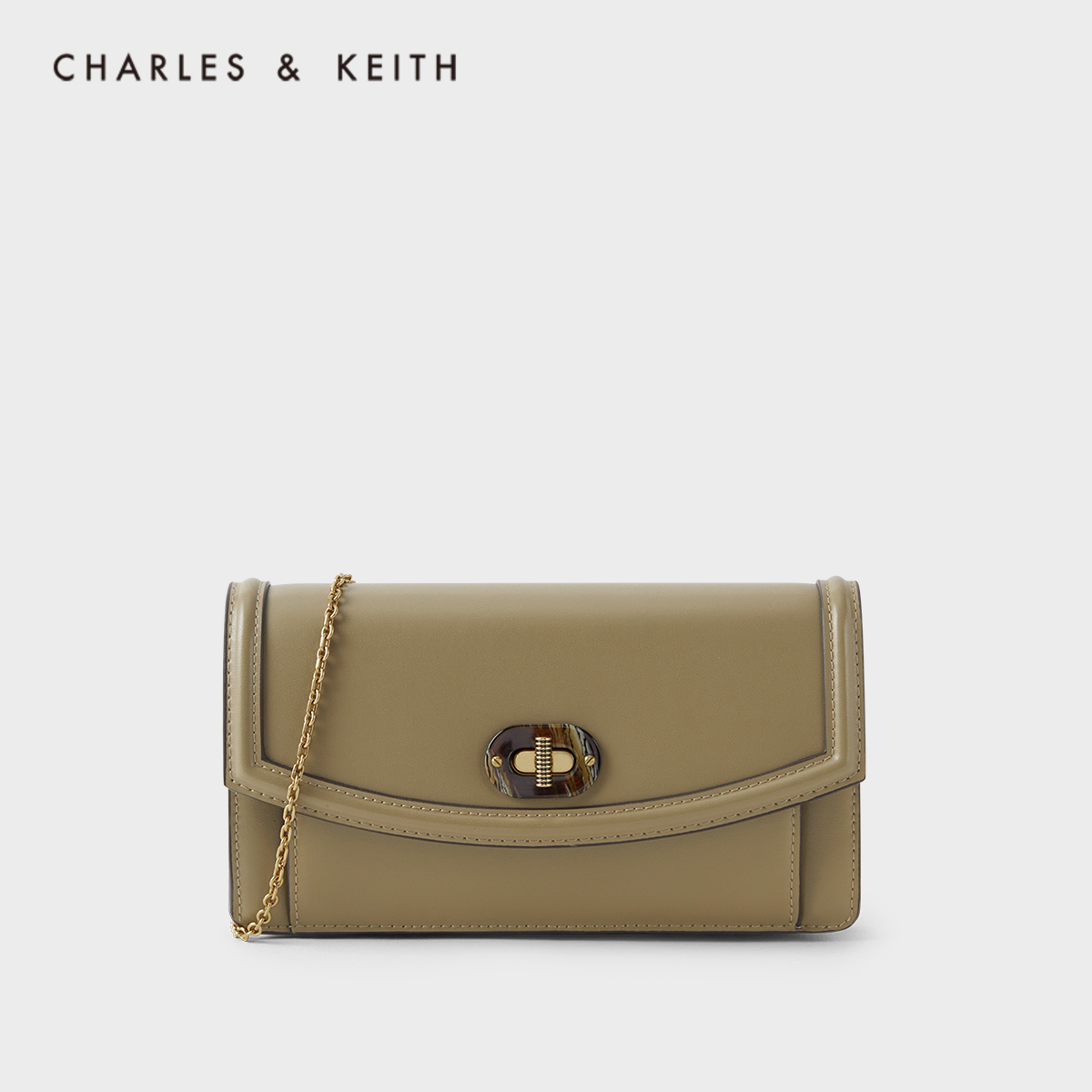 3CHARLES＆KEITH2021春新品CK6-10680896女士金属扣翻盖链条包钱包