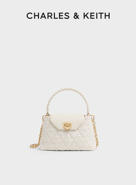 CHARLES&KEITH25秋新款CK2-50782379-3粗花呢菱格手提斜挎凯莉包