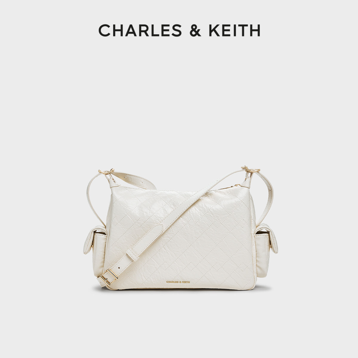 CHARLES&KEITH25秋新款CK2-20671802油蜡皮大容量菱格单肩斜挎包,箱包皮具/热销女包/男包,腋下包,淘宝优惠券,粉丝福利购,淘宝优惠卷