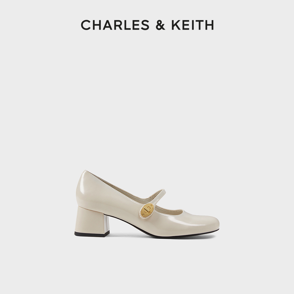 CHARLES&KEITH24春新款CK1-60280433法式粗跟方头金属扣玛丽珍鞋