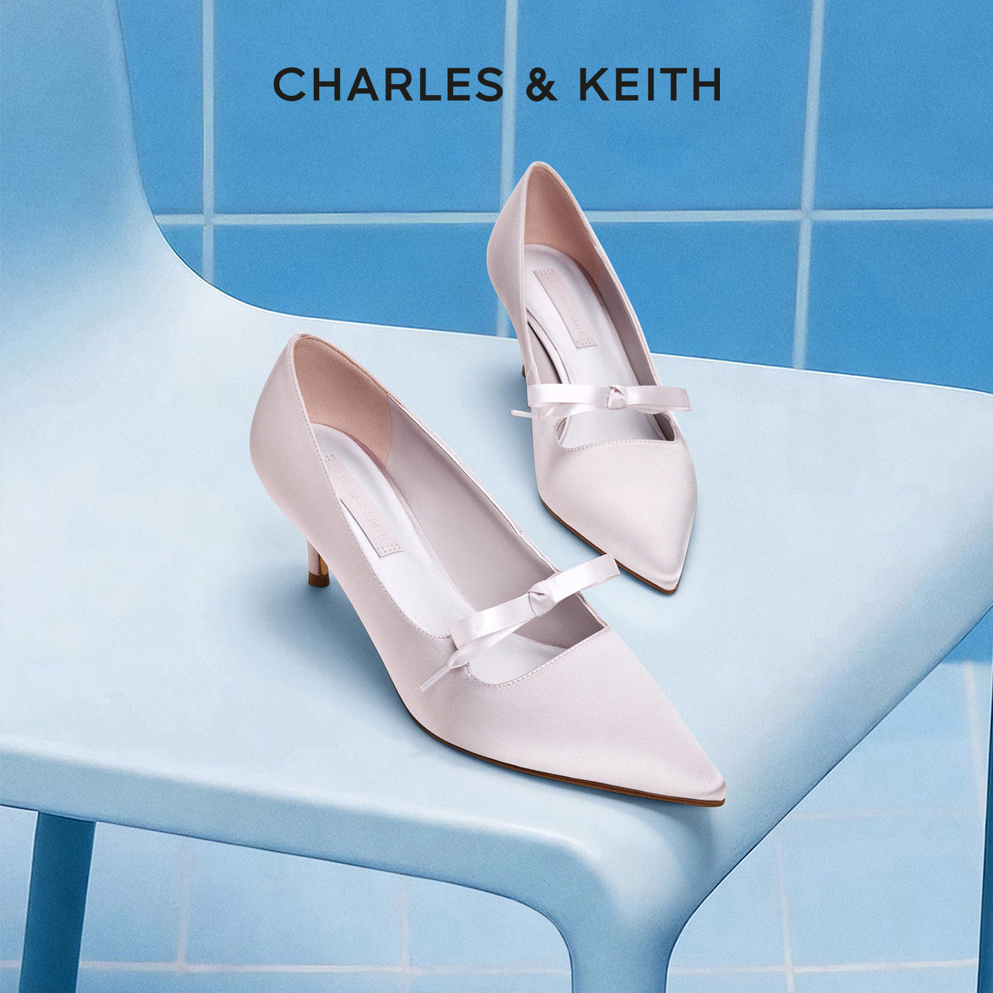 CHARLES&KEITH26春新款CK1-61720252蝴蝶结粗花呢缎面高跟鞋单鞋