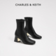 CHARLES&KEITH秋冬女靴CK1 90580175方头粗跟拉链弹力瘦瘦靴女