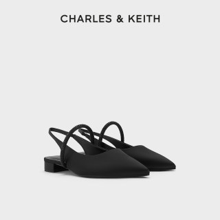 CHARLES&KEITH24春新款CK1-70900487法式亮钻一字带平底尖头凉鞋