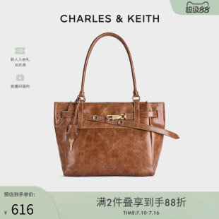 CHARLES&KEITH26春季新款CK2-30782817锁扣褶皱大容量单肩托特包