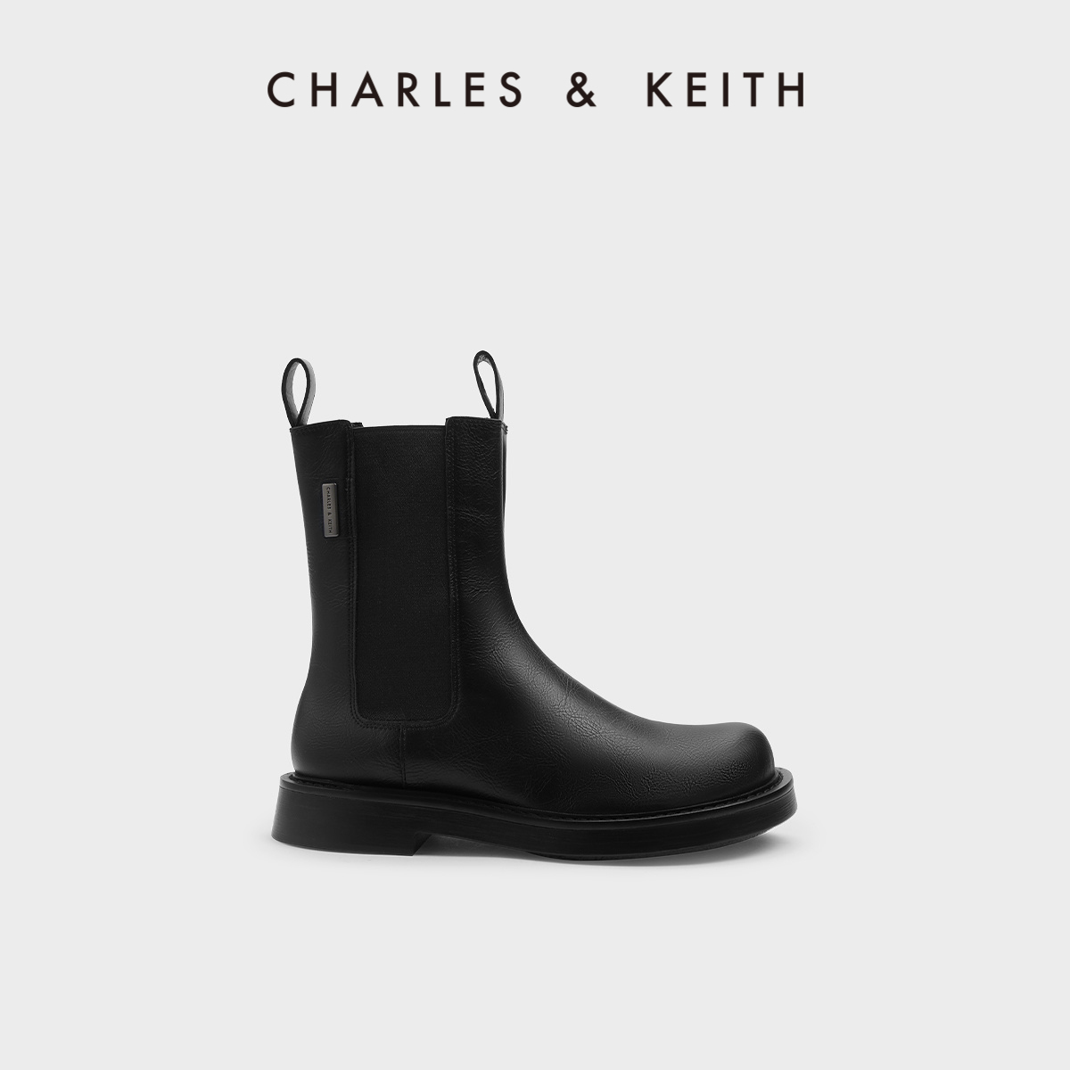 CHARLES&KEITH23秋新款CK1-90920123切尔西靴英伦风中筒烟筒靴女