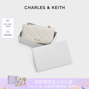 女包CK6 CHARLES&KEITH秋季 10680924油画菱格链条钱包小方包女包