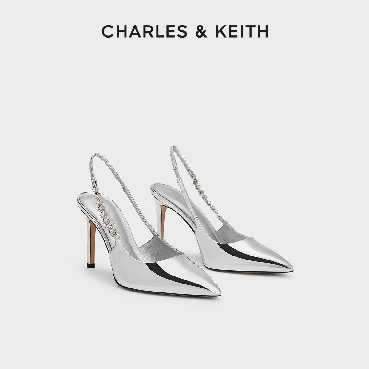 CHARLES&KEITH夏季女鞋CK1-60280377时尚链条尖头细高跟凉鞋女鞋