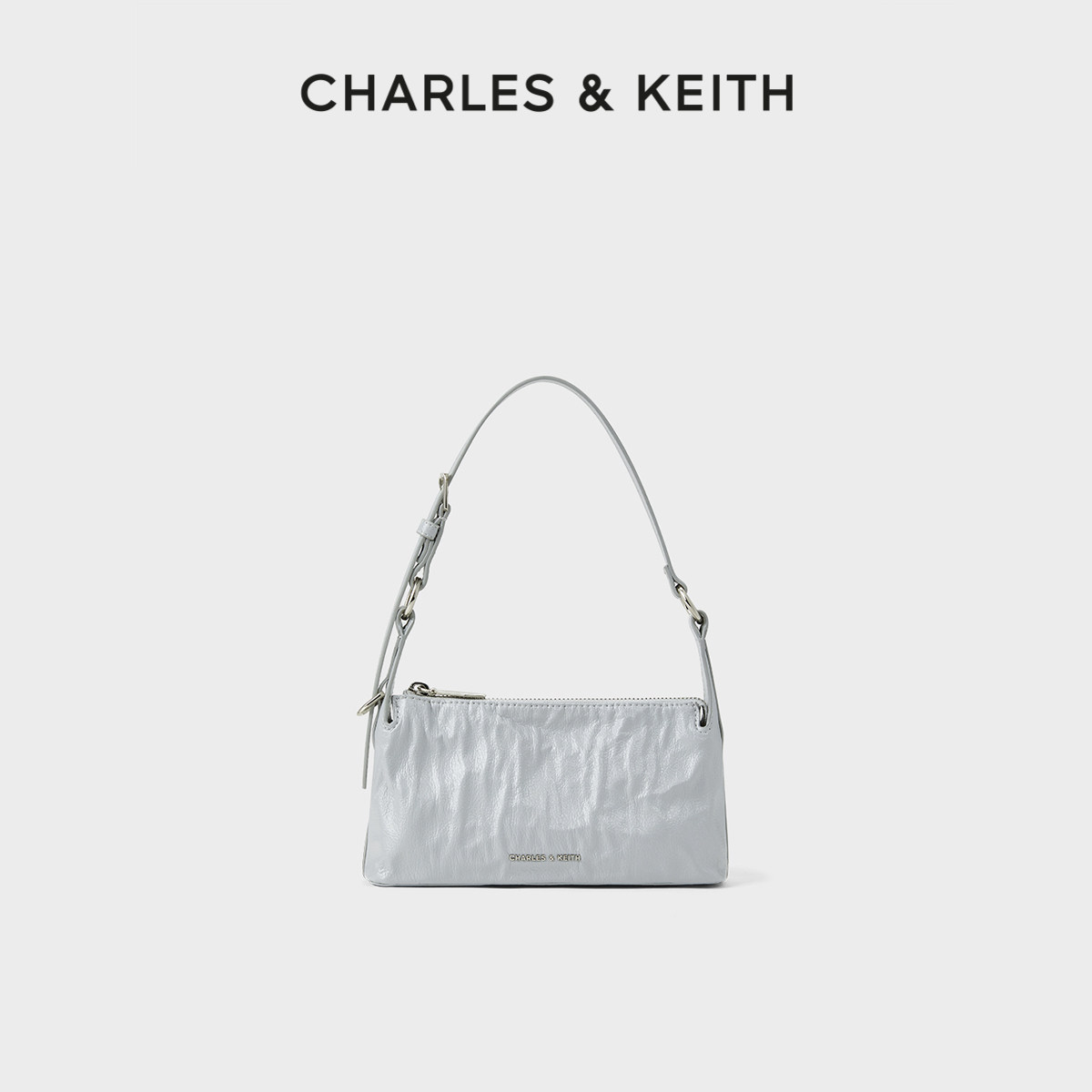【毕业礼物】CHARLES&KEITH女CK2-80160183褶皱油蜡皮斜挎小方包