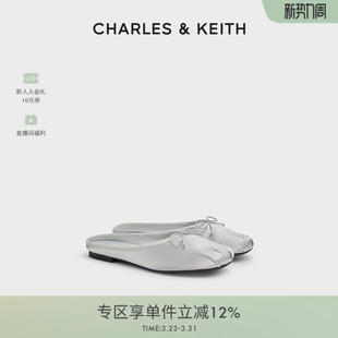 70900576平底圆头缎面蝴蝶结穆勒拖鞋 CK1 女鞋 CHARLES&KEITH春季