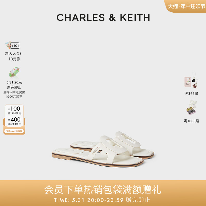 CHARLES&KEITH24夏新款CK1-70580231复古镂空平底外穿一字拖鞋女