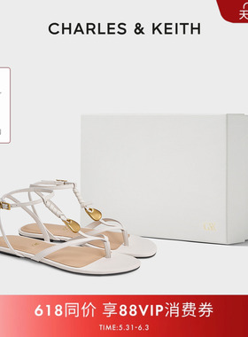 CHARLES&KEITH26夏季新款SL1-71720150真皮细条带平底夹趾凉鞋女