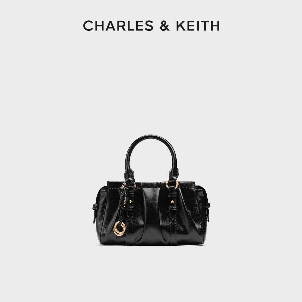 CHARLES&KEITH春季女包CK2-30671820褶皱包挂手提小方包波士顿包