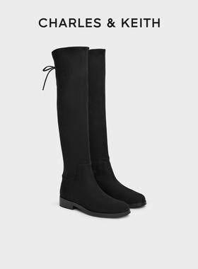 CHARLES&KEITH25秋季新款CK1-90580214平底仿麂皮可翻折两穿长靴