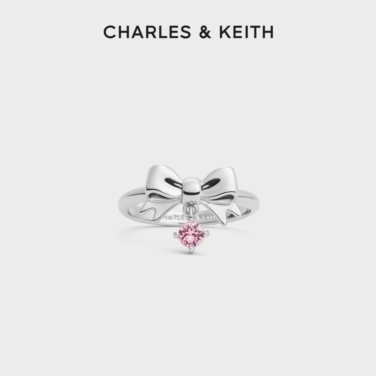 CHARLES&KEITH26夏季新款CK5-32120473蝴蝶结系列镶钻吊坠戒指女