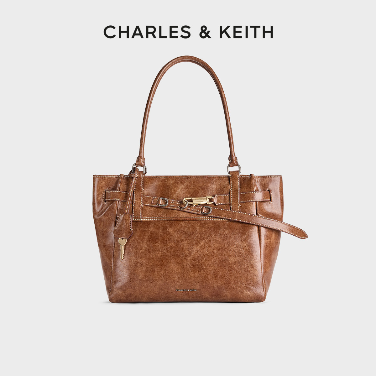 CHARLES&KEITH26春季新款CK2-30782817锁扣褶皱大容量单肩托特包