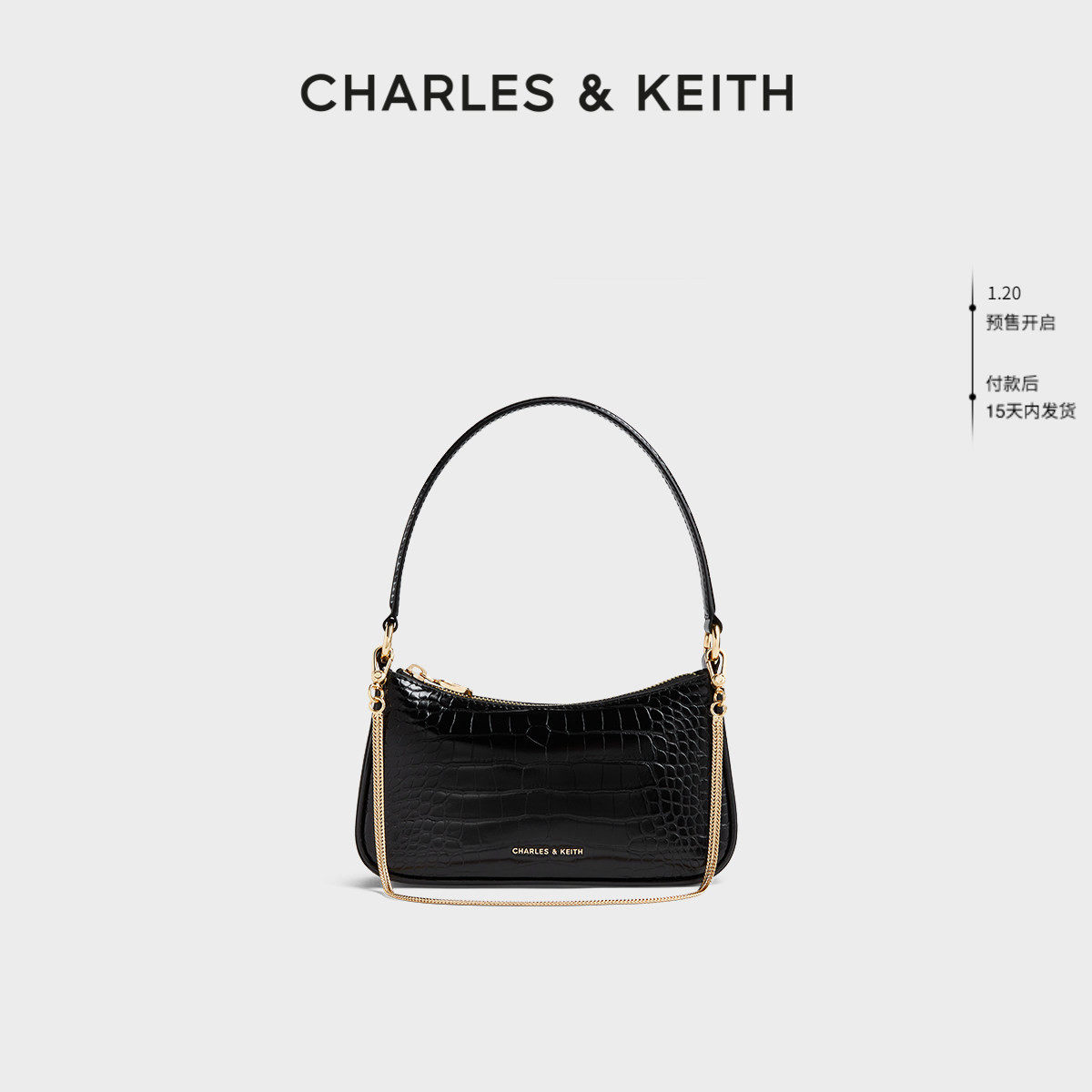 [情人节礼物]CHARLES&KEITH女包CK2-80151362-B鳄鱼纹腋下小方包,箱包皮具/热销女包/男包,腋下包,淘宝优惠券,粉丝福利购,淘宝优惠卷