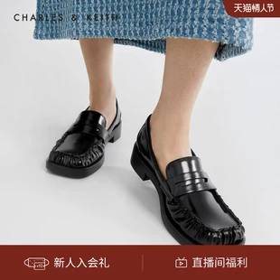 70360141女士褶皱方头乐福鞋 女鞋 CHARLES&KEITH春季 CK1