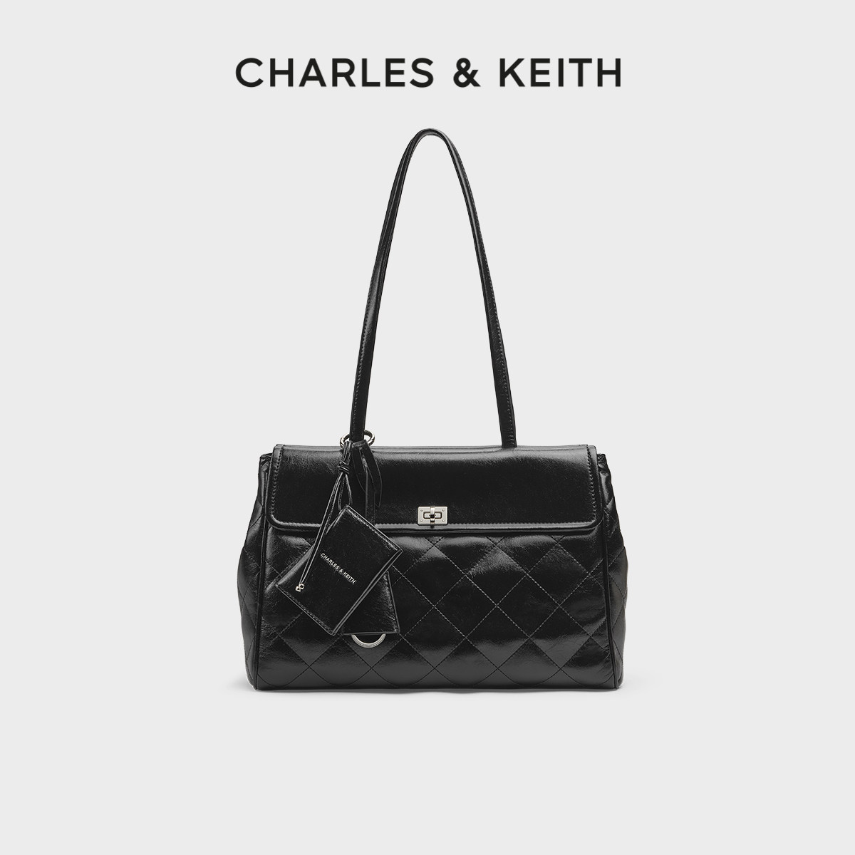 CHARLES&KEITH26冬季新款CK2-30782987菱格双面腋下包大号翻盖包