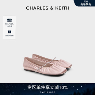 70900559平底缎面褶皱链条芭蕾舞鞋 CHARLES&KEITH秋冬女鞋 CK1