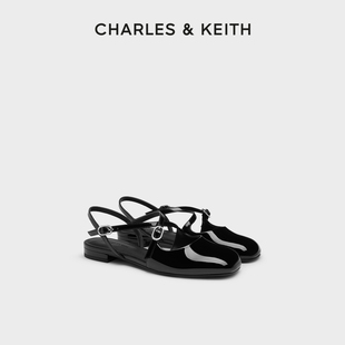 CHARLES&KEITH25夏季 新款 CK1 70920177交叉绊带平底圆头亮面凉鞋