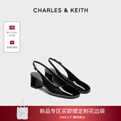 新款 CK1 60580334漆皮亮面粗跟包头凉鞋 CHARLES&KEITH26春季 单鞋