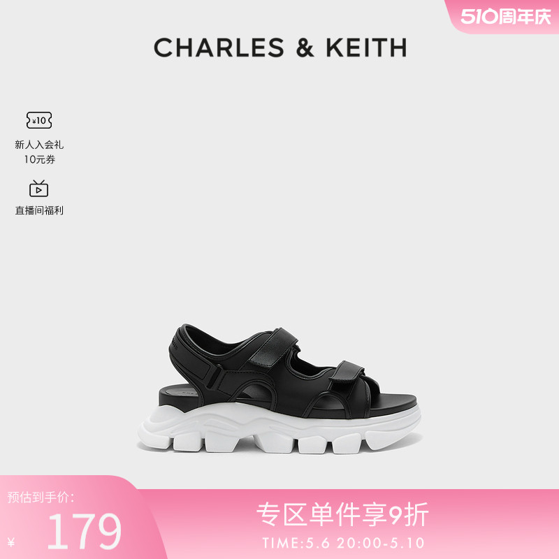 CHARLES&KEITH春夏女鞋CK1-70380853休闲魔术贴厚底运动凉鞋女鞋