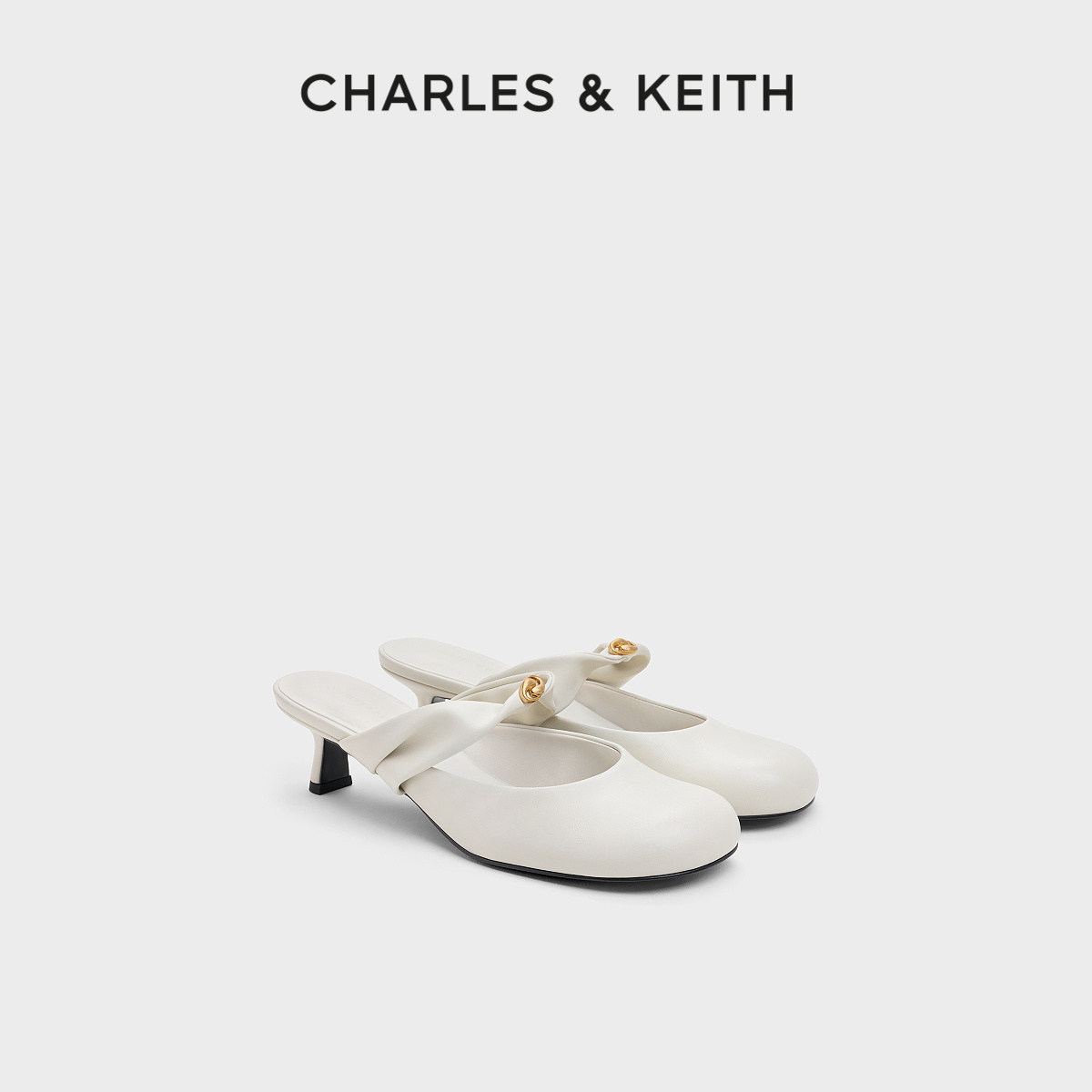 CHARLES&KEITH26秋新款CK1-60920438时尚简约圆头低跟褶皱凉拖鞋图片
