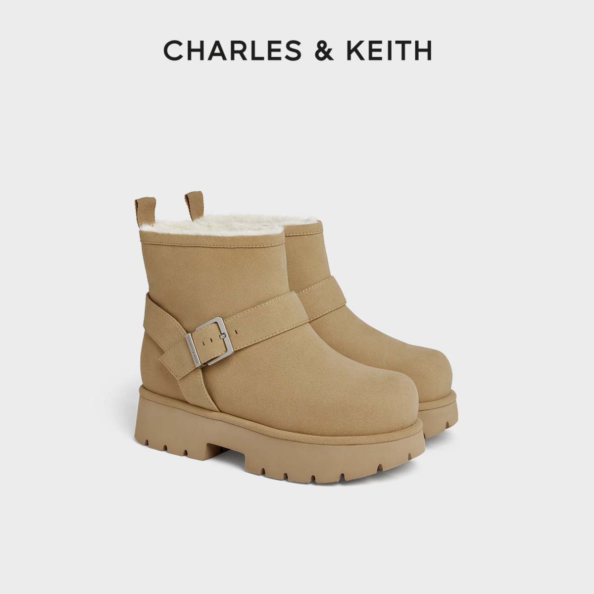 CHARLES&KEITH25秋新款CK1-90280073厚底增高毛绒雪地靴休闲短靴,女鞋,时尚雪地靴,淘宝优惠券,粉丝福利购,淘宝优惠卷