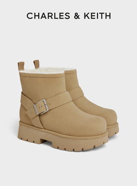 CHARLES&KEITH25秋新款CK1-90280073厚底增高毛绒雪地靴休闲短靴